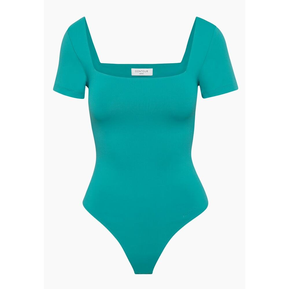Babaton Aritzia Contour Squareneck Bodysuit Small Teal Green Minimalist Capsule
